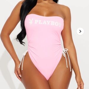 Playboy x Fashion Nova Summer Fever Shimmer Ruched 1 Piece Swimsuit - Hot Pink